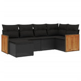 6 Piece Garden Sofa Set with Cushions Black Poly Rattan - Front View