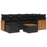 7 Piece Garden Sofa Set with Cushions Black Poly Rattan - Front View