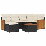 7 Piece Garden Sofa Set with Cushions Black Poly Rattan - Front View