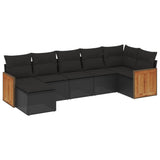 7 Piece Garden Sofa Set with Cushions Black Poly Rattan - Front View