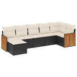 7 Piece Garden Sofa Set with Cushions Black Poly Rattan - Front View