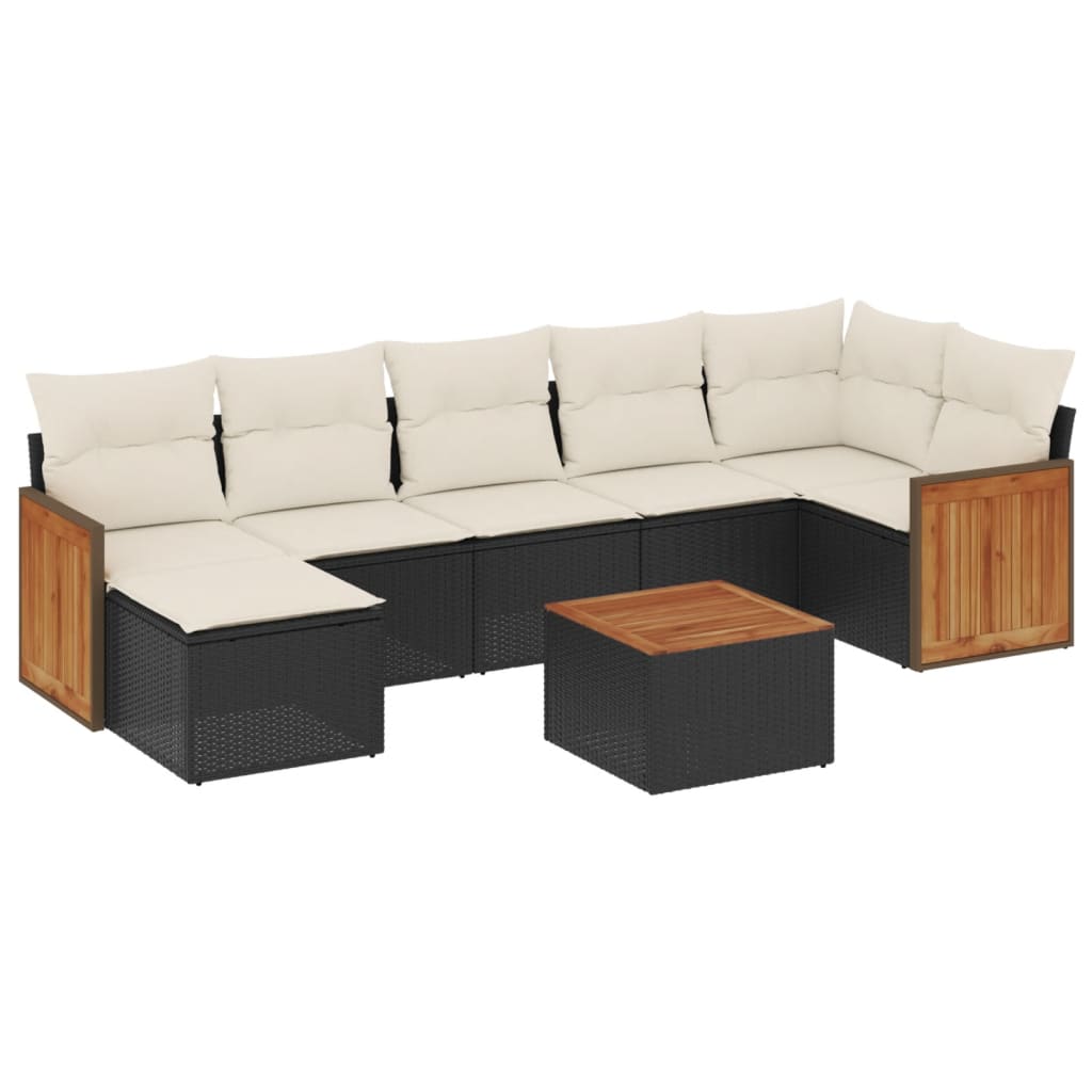 8 Piece Garden Sofa Set with Cushions Black Poly Rattan