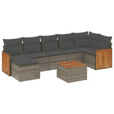 8 Piece Garden Sofa Set with Cushions Grey Poly Rattan - Front View