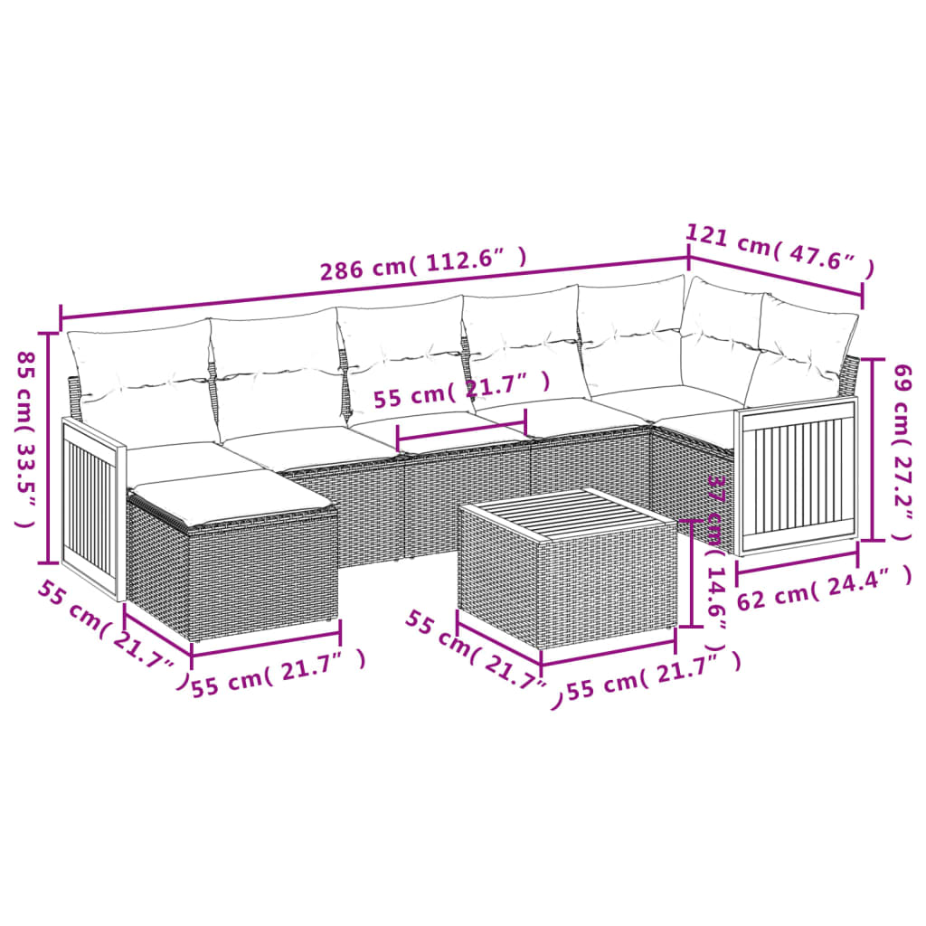 8 Piece Garden Sofa Set with Cushions Grey Poly Rattan
