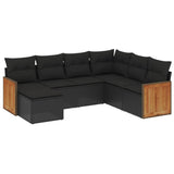 7 Piece Garden Sofa Set with Cushions Black Poly Rattan - Front View