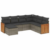 7 Piece Garden Sofa Set with Cushions Grey Poly Rattan - Front View