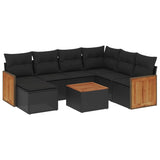 8 Piece Garden Sofa Set with Cushions Black Poly Rattan - Front View