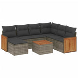8 Piece Garden Sofa Set with Cushions Grey Poly Rattan - Front View