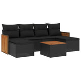 7 Piece Garden Sofa Set with Cushions Black Poly Rattan - Front View