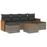 7 Piece Garden Sofa Set with Cushions Grey Poly Rattan - Front View