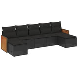 7 Piece Garden Sofa Set with Cushions Black Poly Rattan - Front View