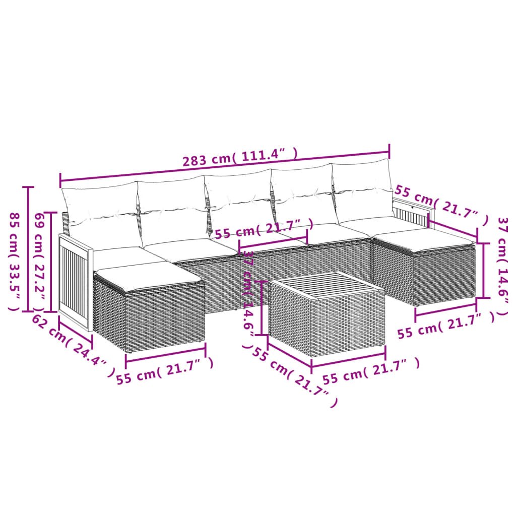 8 Piece Garden Sofa Set with Cushions Black Poly Rattan