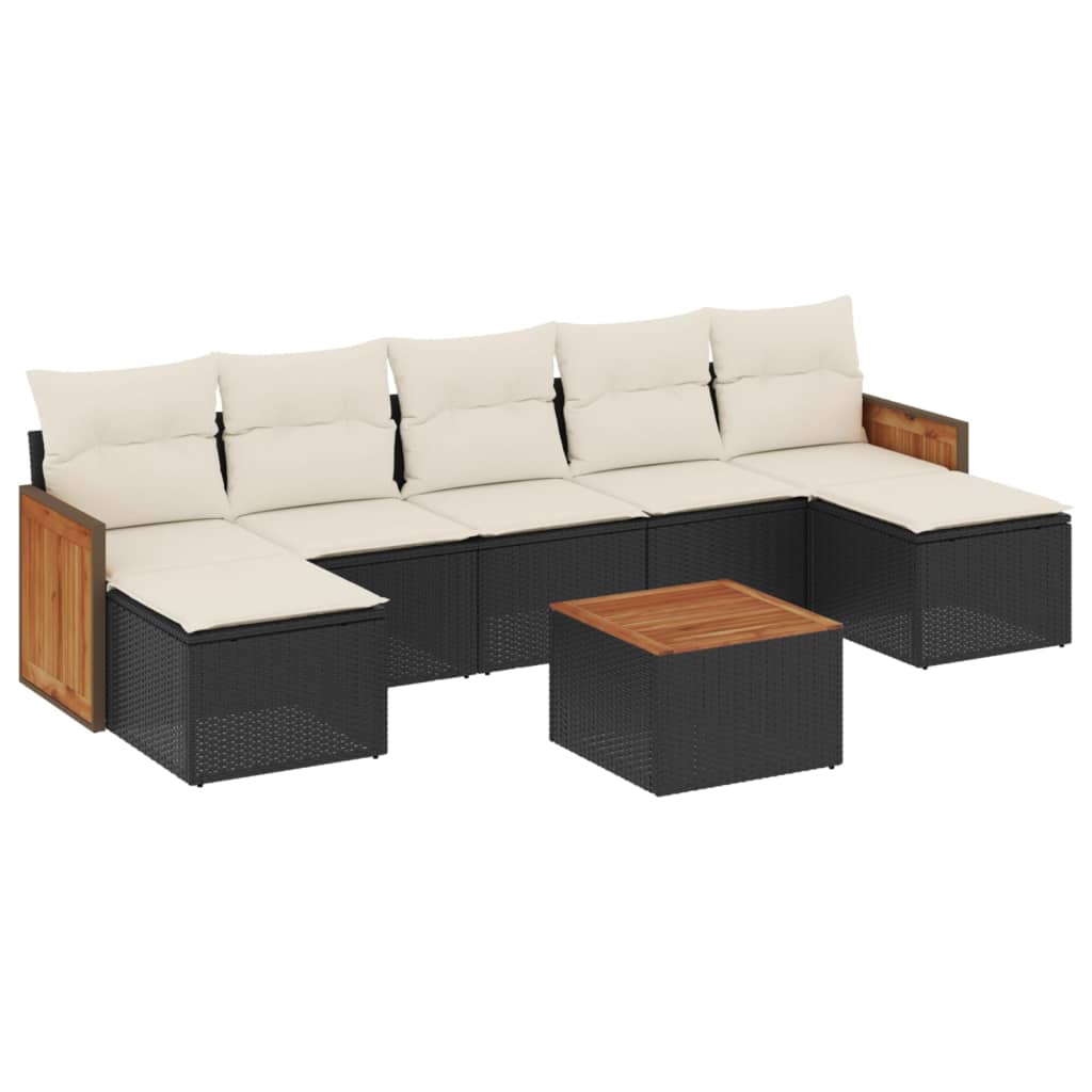 8 Piece Garden Sofa Set with Cushions Black Poly Rattan