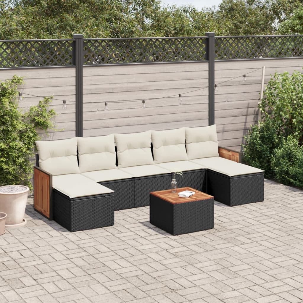 8 Piece Garden Sofa Set with Cushions Black Poly Rattan