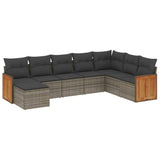 8 Piece Garden Sofa Set with Cushions Grey Poly Rattan - Front View