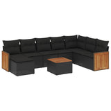 9 Piece Garden Sofa Set with Cushions Black poly ratta - Front View