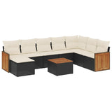9 Piece Garden Sofa Set with Cushions Black Poly Rattan - Front View