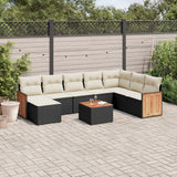 9 Piece Garden Sofa Set with Cushions Black Poly Rattan