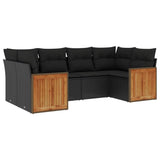 6 Piece Garden Sofa Set with Cushions Black Poly Rattan - Front View
