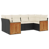 6 Piece Garden Sofa Set with Cushions Black Poly Rattan - Front View