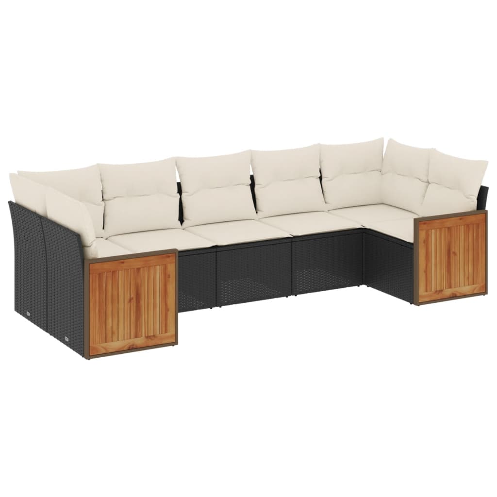 7 Piece Garden Sofa Set with Cushions Black Poly Rattan