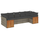 7 Piece Garden Sofa Set with Cushions Grey Poly Rattan - Front View