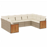 9 Piece Garden Sofa Set with Cushions Grey Poly Rattan - Front View
