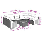 10 Piece Garden Sofa Set with Cushions Black Poly Rattan - Low Angle