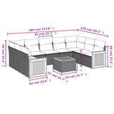 10 Piece Garden Sofa Set with Cushions Grey Poly Rattan - Low Angle