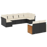 9 Piece Garden Sofa Set with Cushions Black Poly Rattan - Front View