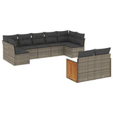 9 Piece Garden Sofa Set with Cushions Grey Poly Rattan - Front View