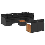 10 Piece Garden Sofa Set with Cushions Black Poly Rattan - Front View