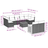 10 Piece Garden Sofa Set with Cushions Black Poly Rattan - Low Angle