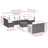 10 Piece Garden Sofa Set with Cushions Black Poly Rattan - Low Angle