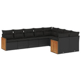 9 Piece Garden Sofa Set with Cushions Black Poly Rattan - Front View
