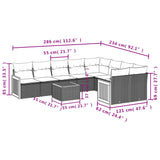 10 Piece Garden Sofa Set with Cushions Grey Poly Rattan - Low Angle