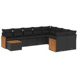 10 Piece Garden Sofa Set with Cushions Black Poly Rattan - Front View