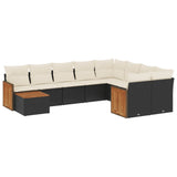 10 Piece Garden Sofa Set with Cushions Black Poly Rattan - Front View