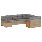 10 Piece Garden Sofa Set with Cushions Beige Poly Rattan