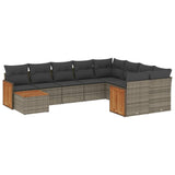 10 Piece Garden Sofa Set with Cushions Grey Poly Rattan - Front View