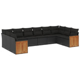 10 Piece Garden Sofa Set with Cushions Black Poly Rattan - Front View
