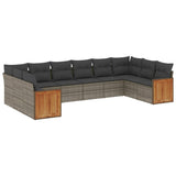 10 Piece Garden Sofa Set with Cushions Grey Poly Rattan - Front View