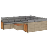 11 Piece Garden Sofa Set with Cushions Beige Poly Rattan - Front View