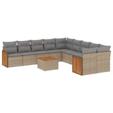 11 Piece Garden Sofa Set with Cushions Beige Poly Rattan - Front View