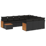 11 Piece Garden Sofa Set with Cushions Black Poly Rattan - Front View