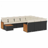 11 Piece Garden Sofa Set with Cushions Black Poly Rattan - Front View