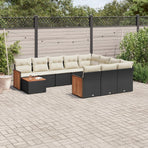 11 Piece Garden Sofa Set with Cushions Black Poly Rattan