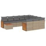 11 Piece Garden Sofa Set with Cushions Beige Poly Rattan - Front View
