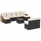 10 Piece Garden Sofa Set with Cushions Black Poly Rattan - Front View