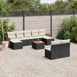 10 Piece Garden Sofa Set with Cushions Black Poly Rattan